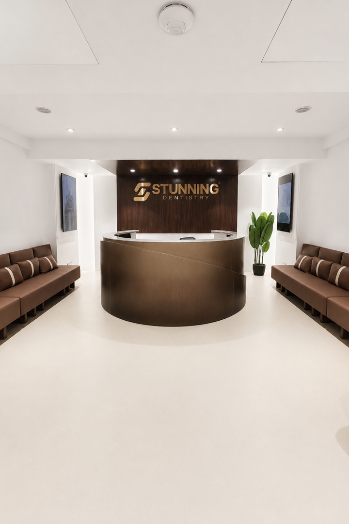 Reception and patient lounge at Stunning Dentistry New Delhi flagship hospital
